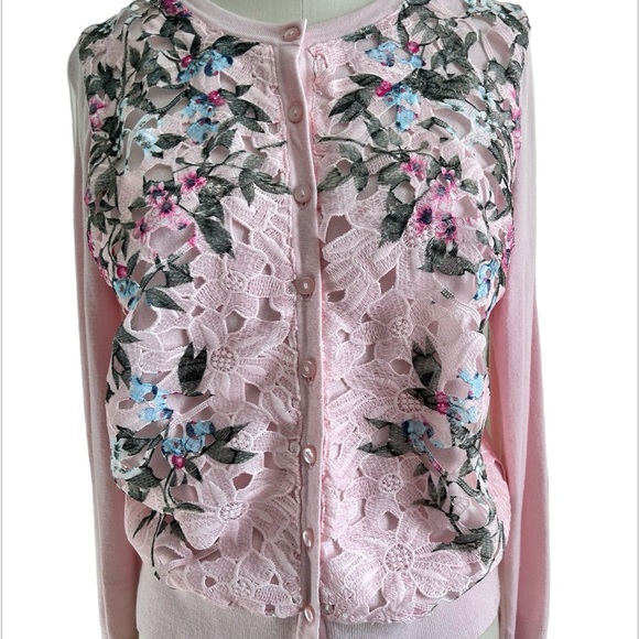 Charter Club Pink Rayon Embroidered Button Down cardigan Sweater size  Small - Picture 2 of 11